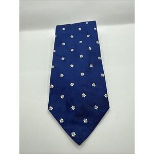 Brooks Brothers 346 Pure Silk Tie Daisy Flower Design, Navy Blue, Made in USA